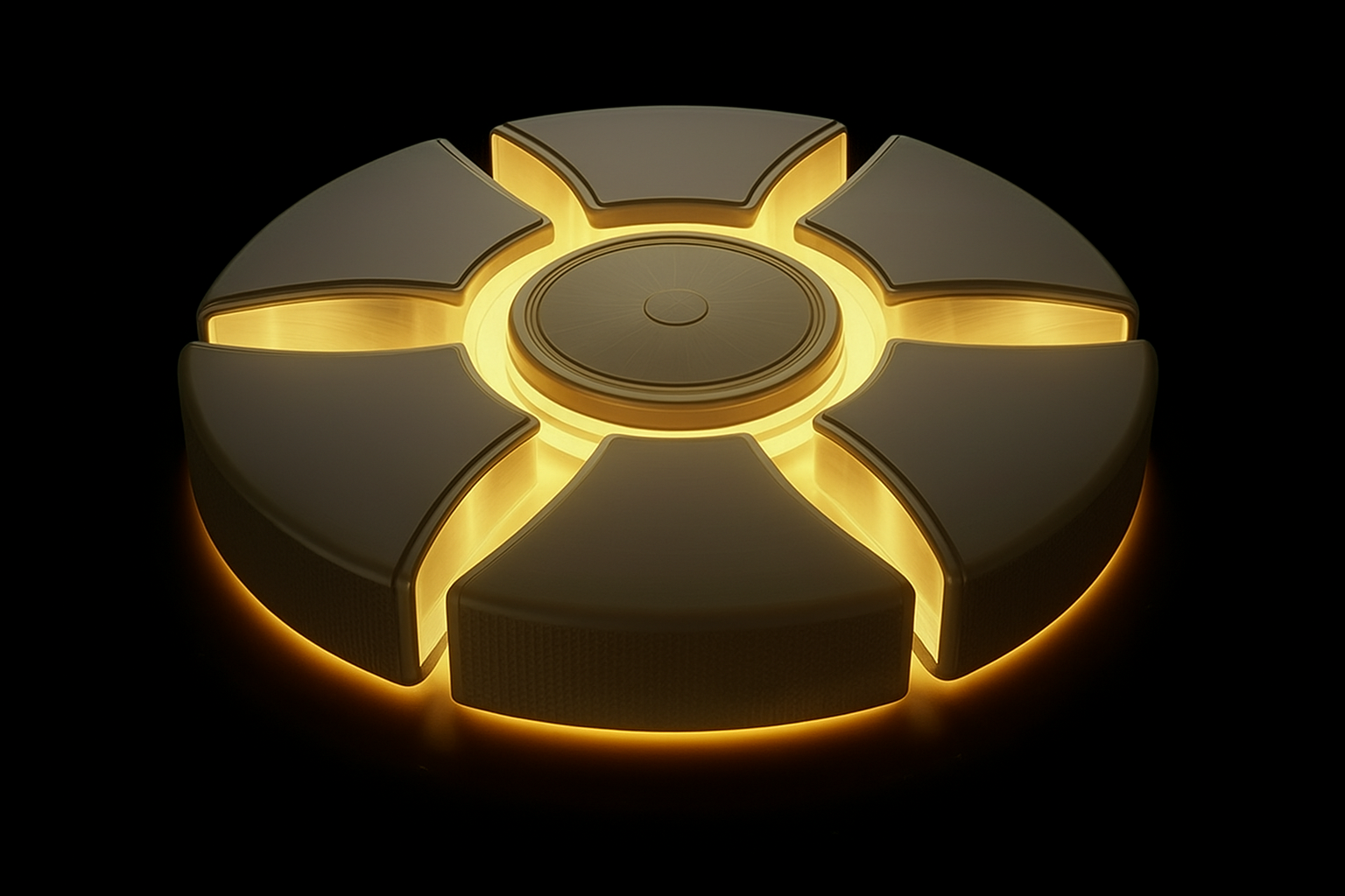 P.U.C.K.S. device floating in black void with glow between segments